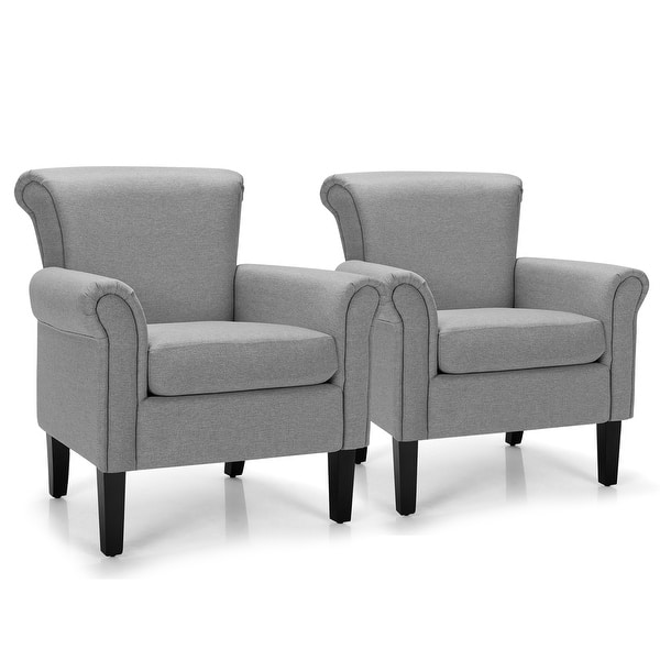 slide 2 of 16, Costway Set of 2 Upholstered Fabric Accent Chairs w/ Rubber Wood Legs - 31.5'' x 31'' x 36'' Light Gray
