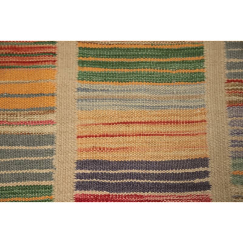 Hand Woven Oriental 100% Wool Carpet Southwestern Geometric Multi-Colored Kilim Runner Rug - 6' 2'' X 2' 1''