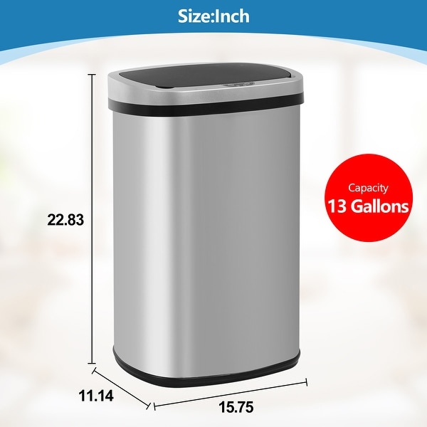 Motion Sensor 13 Gallon 50 Liter Stainless Steel Odorless Slim Trash Can by Furniture of America On Sale Bed Bath Beyond 37966526