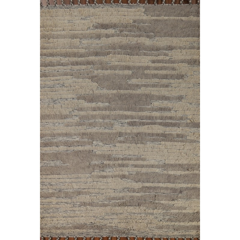 Striped Moroccan Shaggy Oriental Area Rug Handmade Wool Carpet - 5'8" x 8'3"
