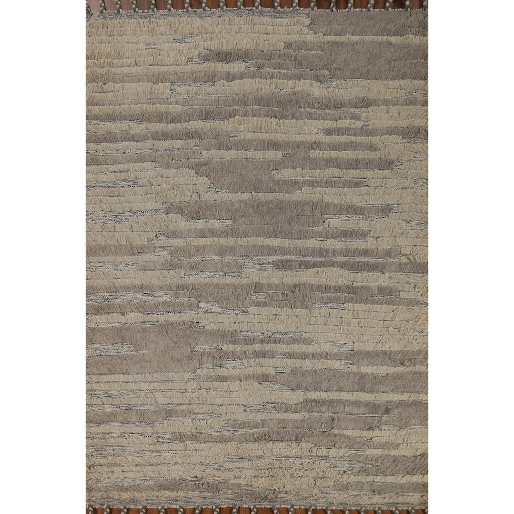 Striped Moroccan Shaggy Oriental Area Rug Handmade Wool Carpet - 5'8" x 8'3"