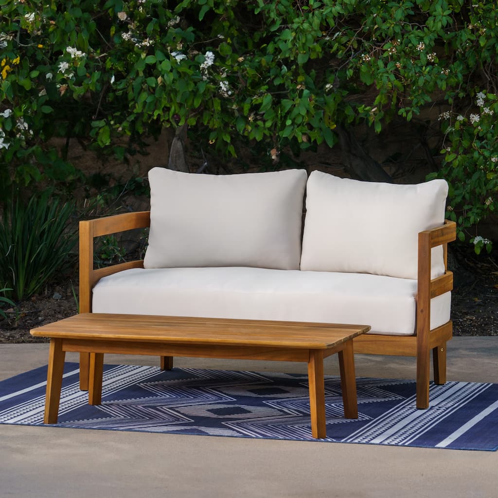 Linon Hoskins Outdoor Wood Loveseat and Table
