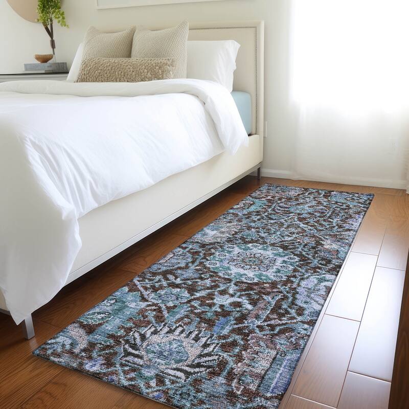 Machine Washable Indoor/ Outdoor Traditional Persian Chantille Rug - Chocolate - 2'3" x 7'6"