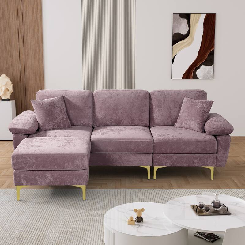 Ouyessir 2-Pieces Upholstered Velvet Sectional Sofa with 2 Pillows & Ottoman