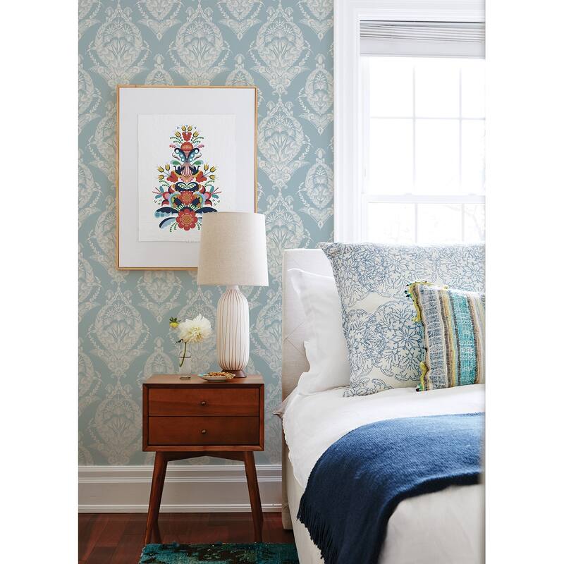 A-Street Prints Arlie Light Blue Botanical Damask Wallpaper