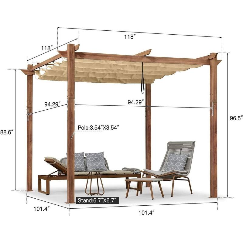 PURPLE LEAF Gazebo Wood Grain Metal Frame Pergola with Extra Top Roof for Patio