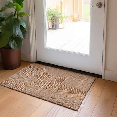 Machine Washable Indoor/ Outdoor Geo Patchwork Chantille Rug