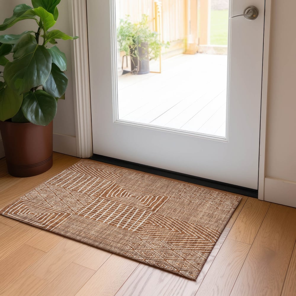 Machine Washable Indoor/ Outdoor Geo Patchwork Chantille Rug