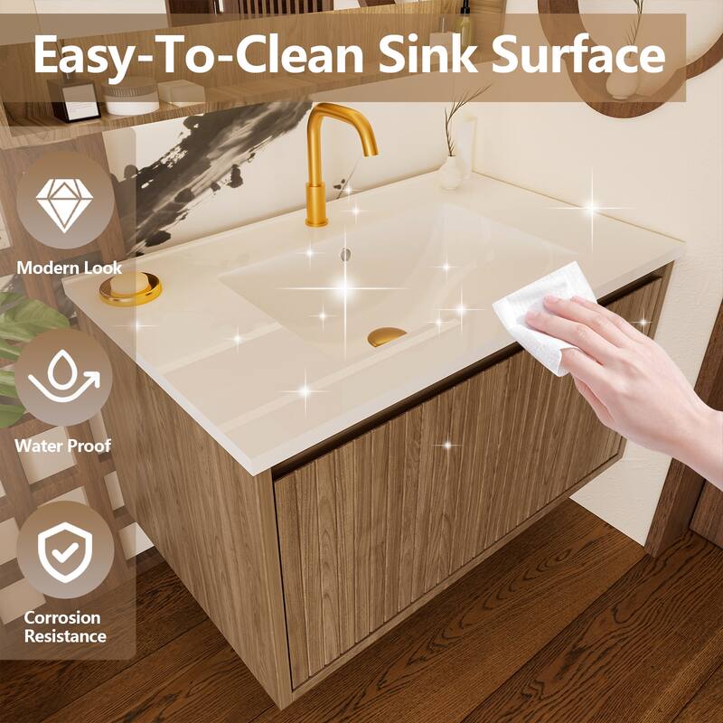 GDFStudio - Ari Modern Aesthetic Freestanding Bathroom Vanity with Ceramic Sink, Soft Close Drawers & Large Storage Spaces