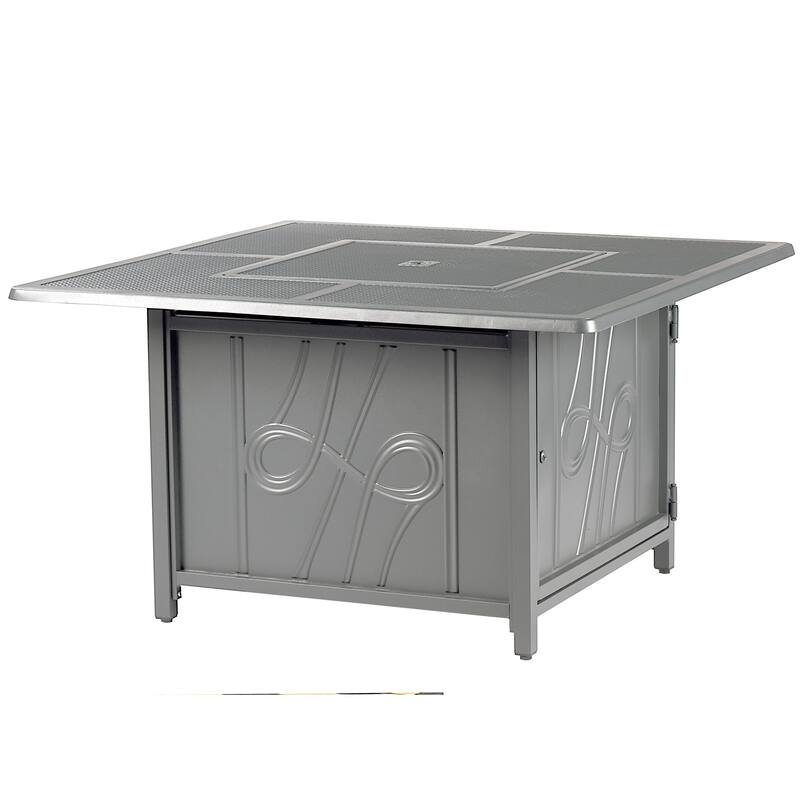 Square 42 in. x 42 in. Aluminum Propane Fire Pit Table with Glass Beads, Two Covers, Lid, 57,000 BTUs