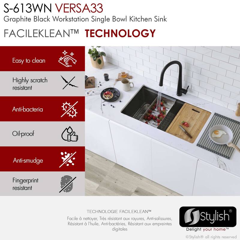 Undermount 33" Workstation Single-Bowl Stainless Steel Kitchen Sink