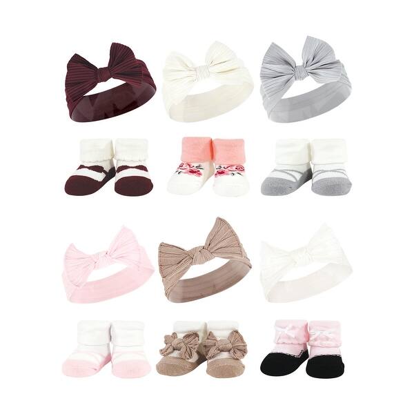 slide 1 of 1, Hudson Baby Infant Girl 12Pc Headband and Socks Giftset, Burgundy Gray Pink Taupe, One Size - Burgundy Gray Pink Taupe Burgundy Gray Pink Taupe - One Size