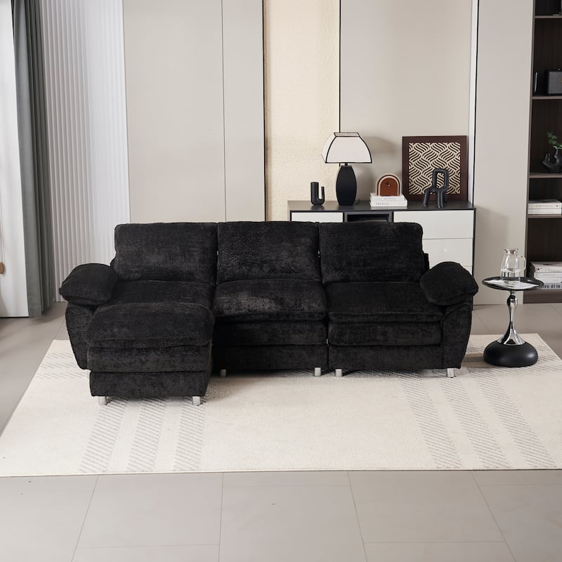 Modern Deep 3-Seat Sofa Couch with Ottoman