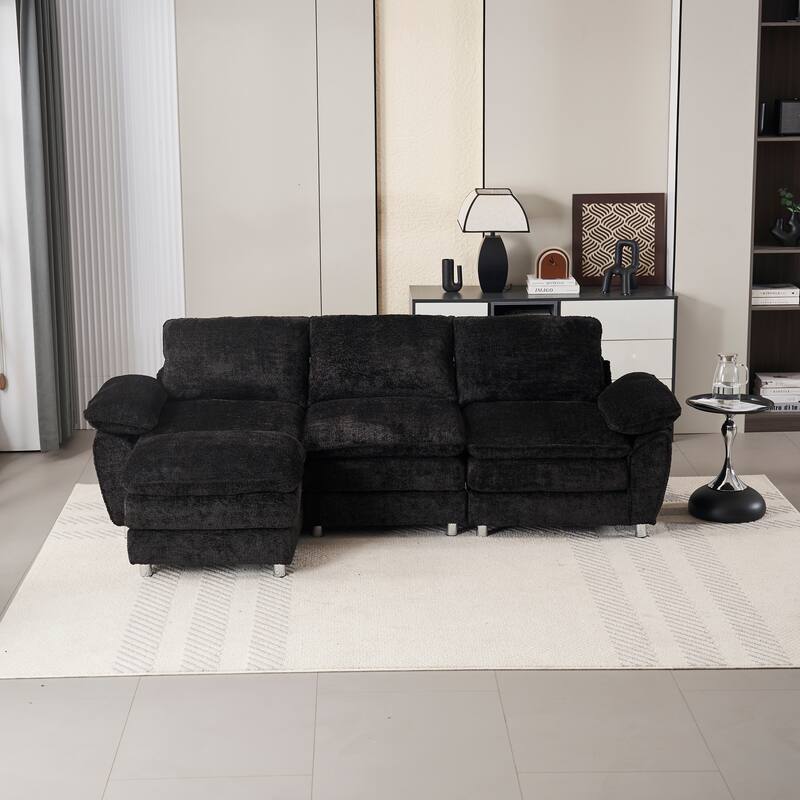 Modern Polyester Deep 3-Seater Sofa Couch with Ottoman