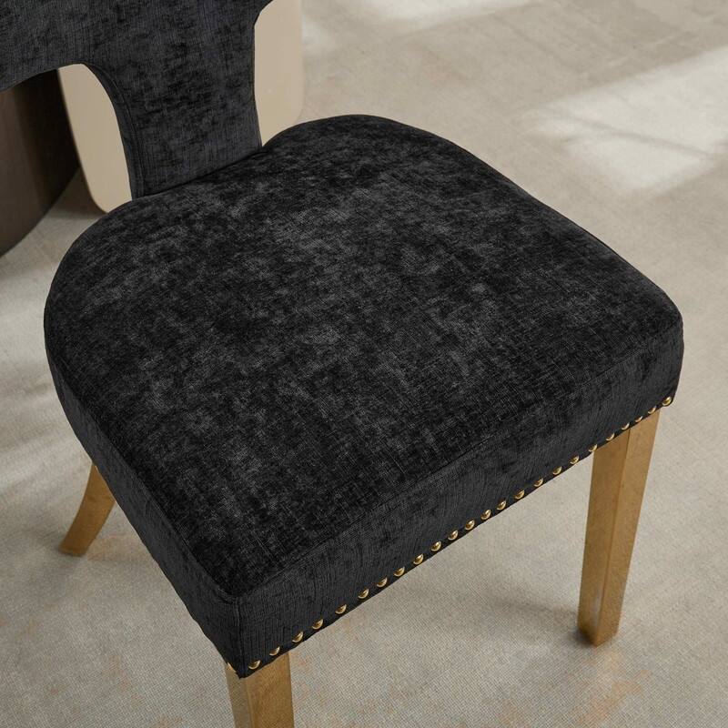 Dining Chairs Set of 2, Farmhouse Chenille Fabric Upholstered Accent Chair Curved Backrest with Copper Nails around