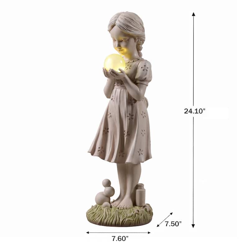 Solar Powered LED Girl Holding Bubble Outdoor Garden Statue - 24"