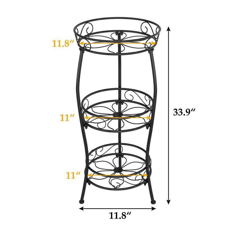 Javlergo Black 3-Tier Metal Plant Stand Indoor Outdoor Tall Plant Shelf with Hollow Design for Living Room Balcony Garden