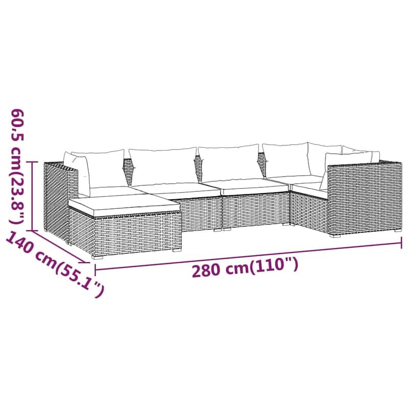 vidaXL Patio Lounge Set Outdoor Sectional Sofa Set Table Garden Poly Rattan - 27.6" x 27.6" x 23.8"