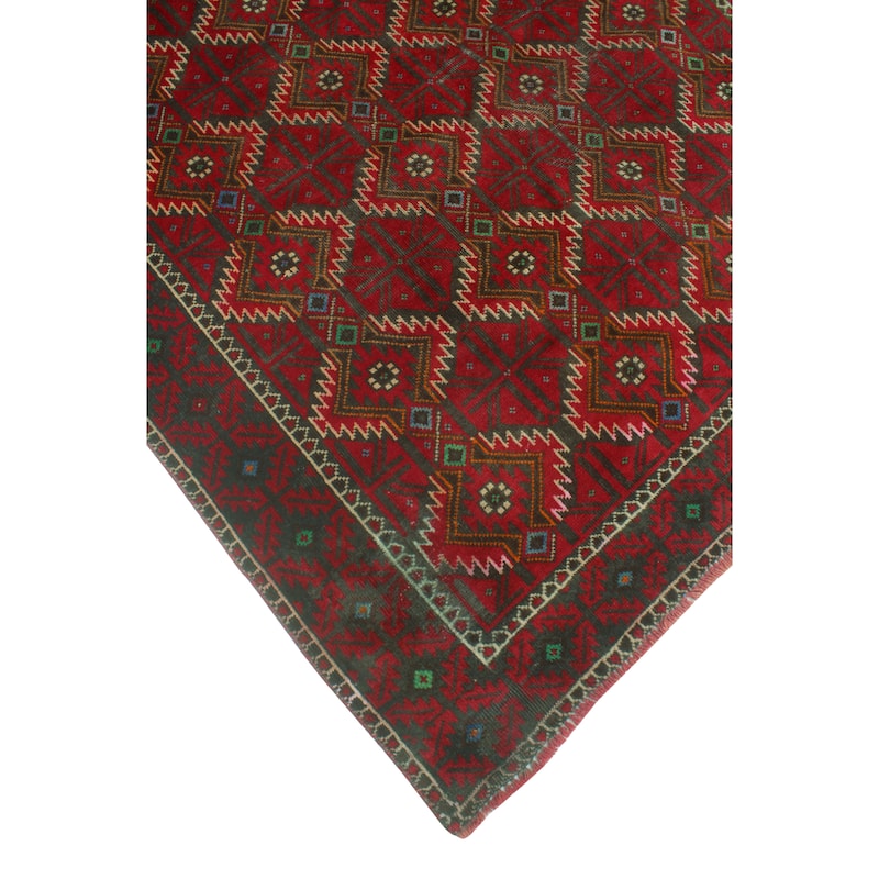 Vintage Distressed Tansholp Burgundy/Green Rug - 5'1" x 9'11"