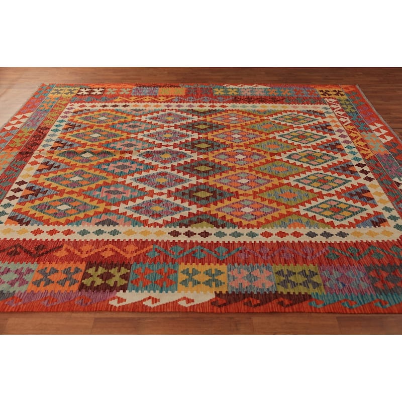 Kilim Oriental Area Rug Hand-Woven Wool Carpet - 8'2" x 9'8"