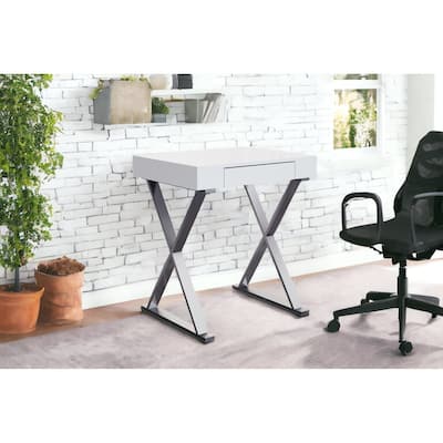 HomeRoots 27" White and Silver Writing Desk