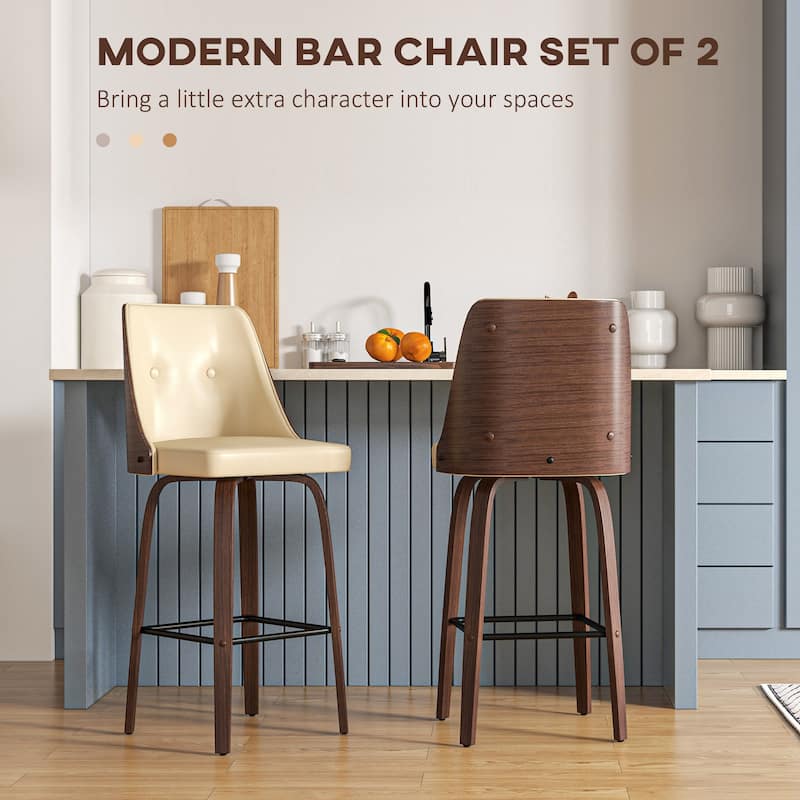 Modern Counter Height Swivel Bar Stools with Tufted Back Cushioned Seat and Footrest Support - 19" W x 20.25" D x 41.75" H