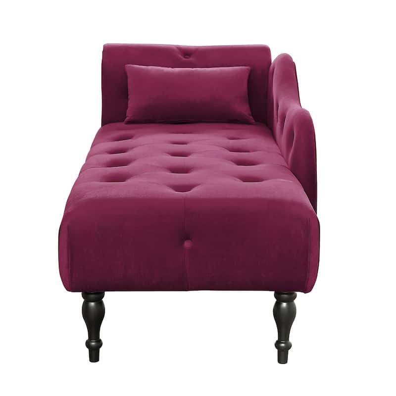 60.6"Velvet Chaise Lounge Buttons Tufted Nailhead Trimmed Solid Wood Legs with 1 Pillow(Left Arm Design as Shown in the Picture)
