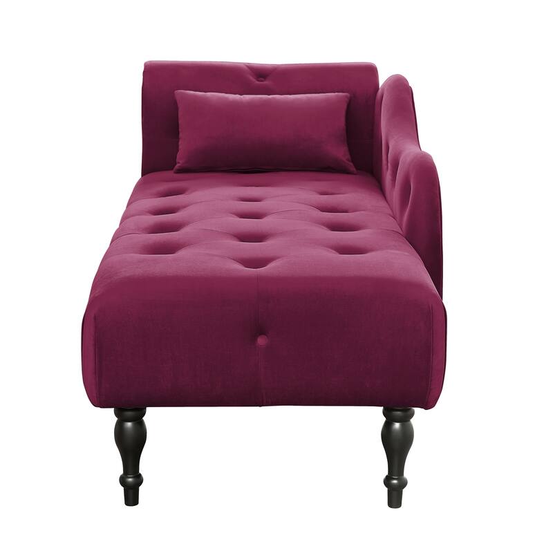 Modern 60.6" Velvet Upholstered Buttons Tufted Chaise Lounge Chair with Solid Wood Legs and Nailheads