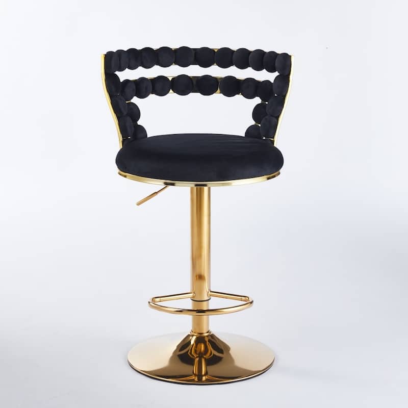 Set of 2 Modern Bar Chair with Golden Color Iron Tube Legs, Soft Cushions and Comfortable Backrest