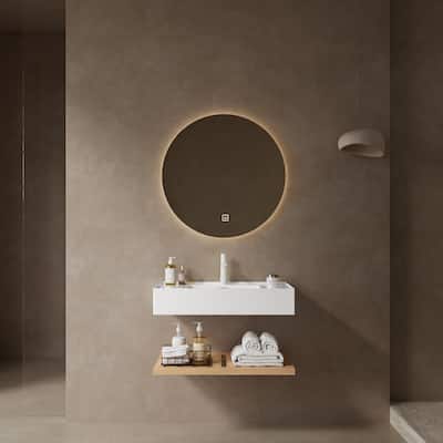 Wall-Mounted Floating 30/36/48 inch Bathroom Vanity with Sink & Striped Shelves Layer