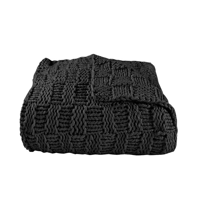 HiEnd Accents Chess Hand Knit Throw, 50"x60" - Black