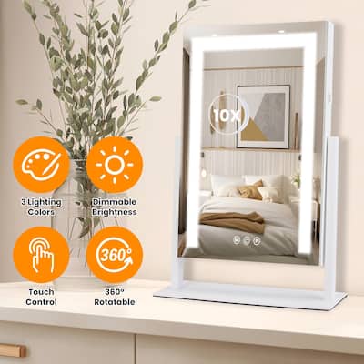 White LED Vanity Mirror with 10X Magnifying Mirror, Touch and USB Output - 14.37” W x 3.34” D x 18.7”