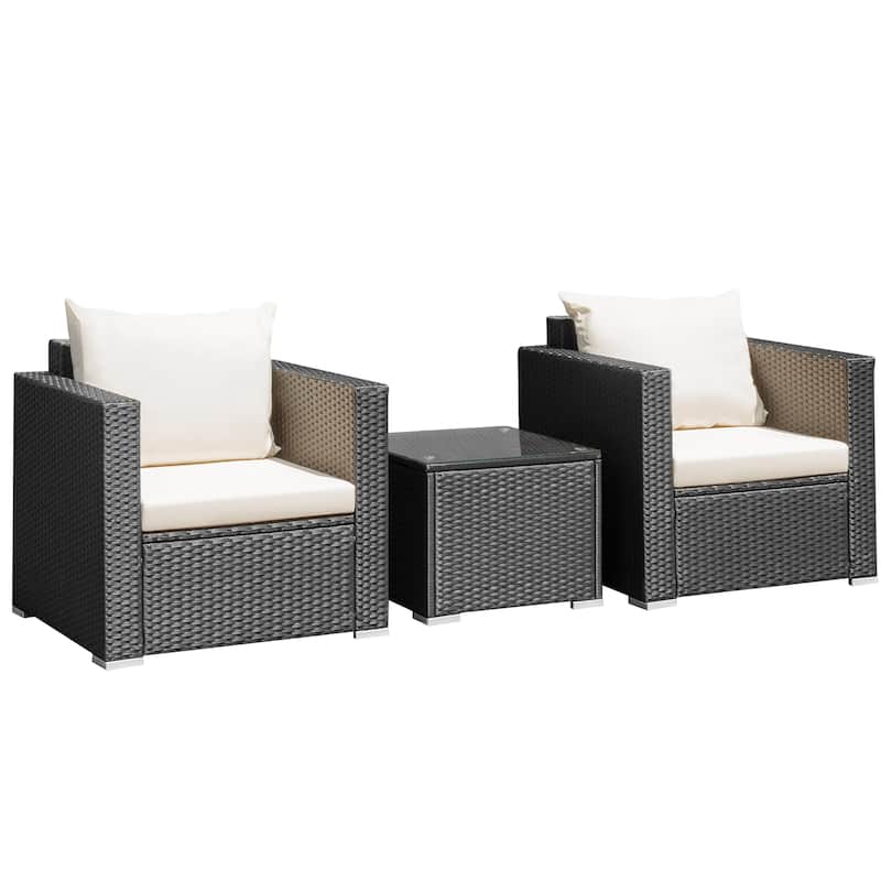 3 PCS Patio Wicker Bistro Set Outdoor Rattan Sofa and Table Set - Beige