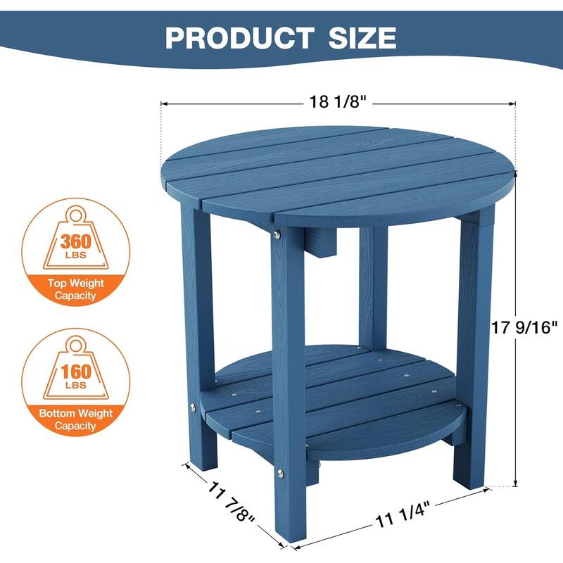 WINSOON All Weather HIPS Outdoor Side Table,Round Table Set Of 2
