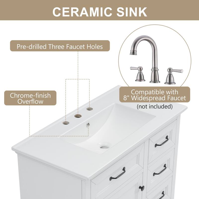 36"Freestanding Bathroom Vanity with Ceramic Sink