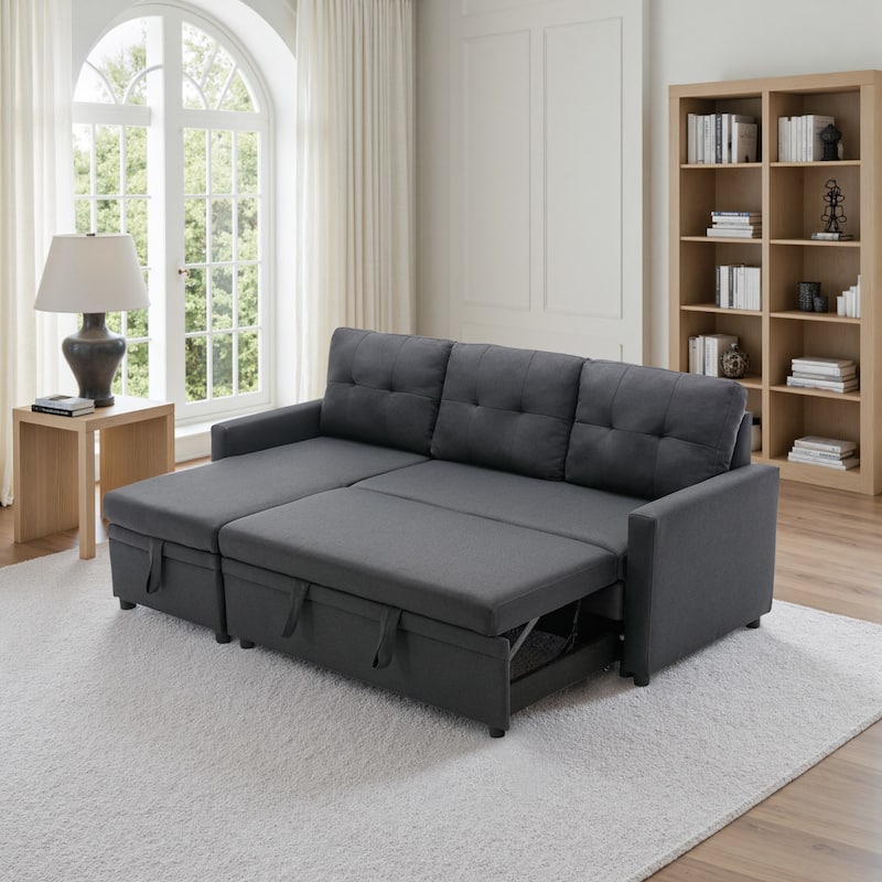 79" W L Shaped Reversible Convertible Pull Out Couch Bed Sleeper Sofa