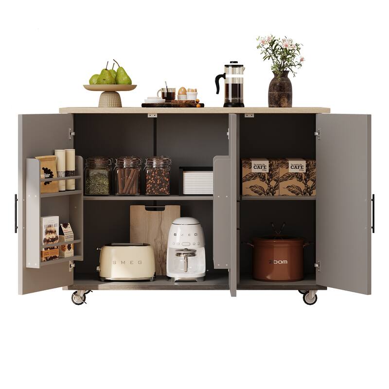 Kitchen Island with Drop Leaf and Towel Rack
