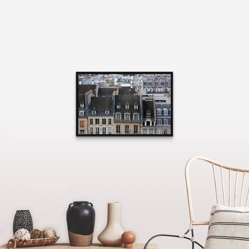 "Roofs and buildings in headquarters Chatelet les Halles, Paris." Black Float Frame Canvas Art - Wood - Includes Hardware - 30 x 20