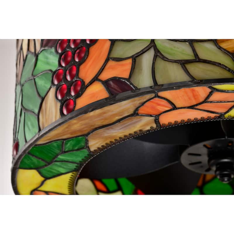 Ralfa 6-light Tiffany Glass Fandelier Lighted Ceiling Fan Floral and Berries Design Remote Control - Multi-Color