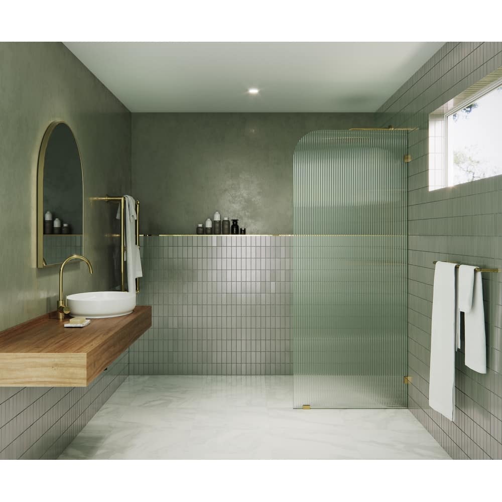 Glass Warehouse 32" x 78" Frameless Shower Door - Single Fixed Panel Fluted Frosted Radius