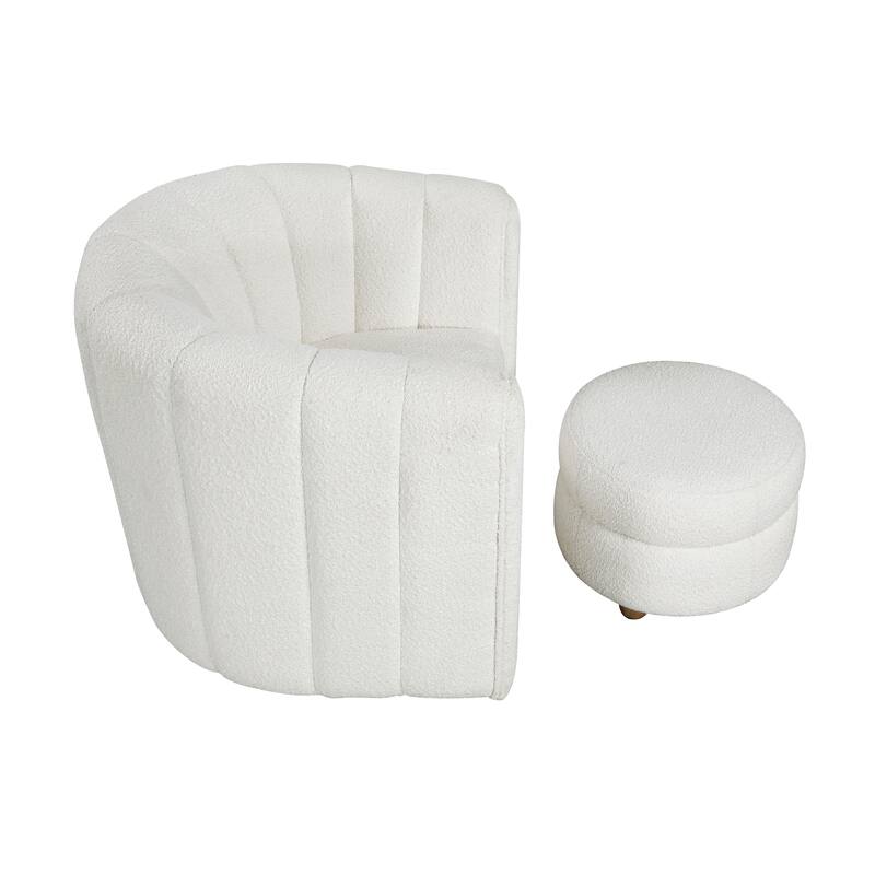 Arden 31" Boucle Swivel Chair with Ottoman - Solid Wood Legs