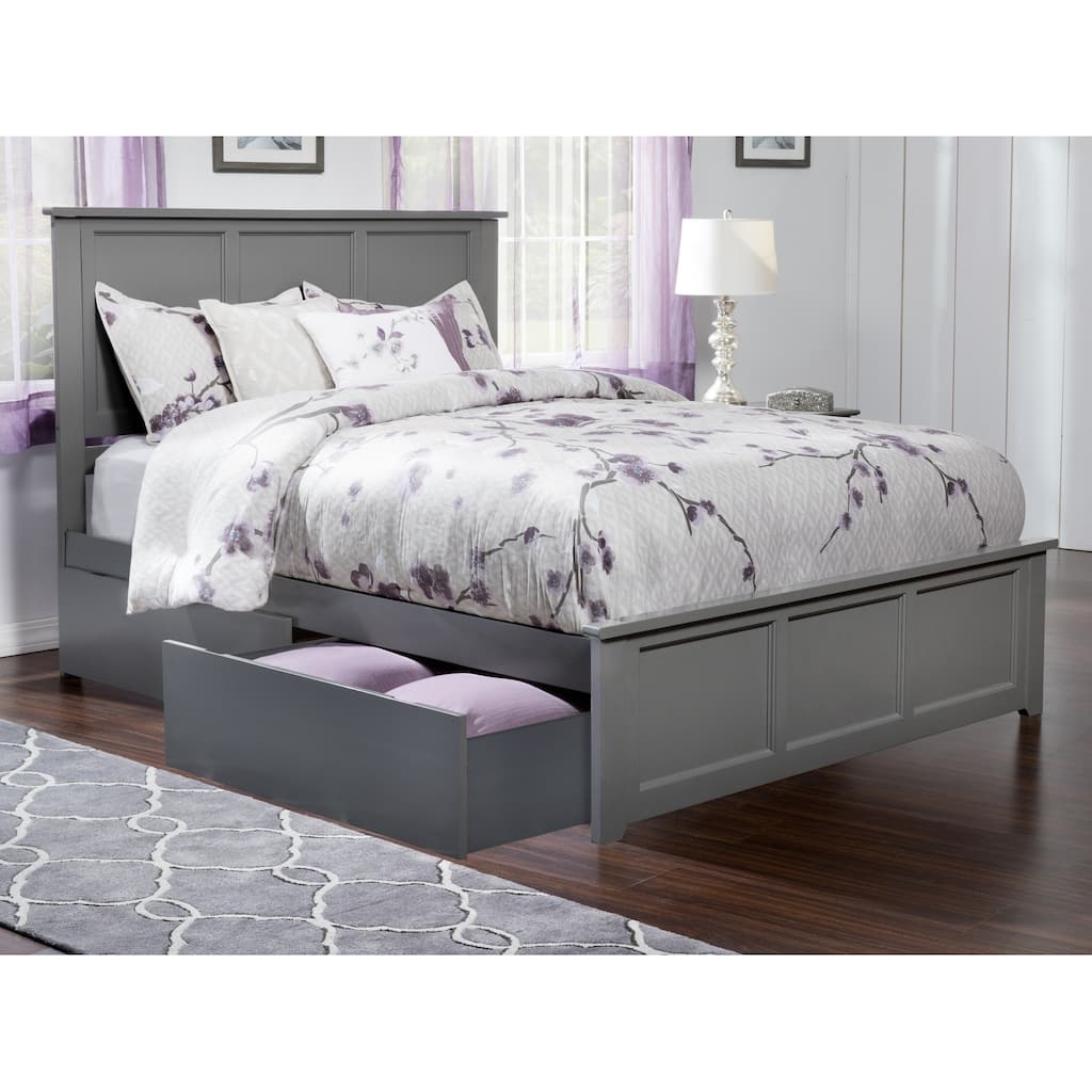 Madison Queen Platform Bed with 2 Bed Drawers in Grey