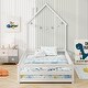 preview thumbnail 14 of 18, Twin Size House Shape Floor Bed with Lockable Door and Full-Length Guardrail