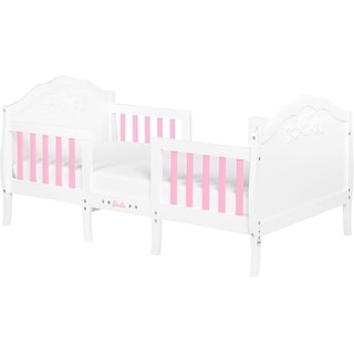 Evolur JPMA & Greenguard Gold Certified Barbie Rose 3-in-1 Portable Toddler Bed in White and Pink - White & Pink
