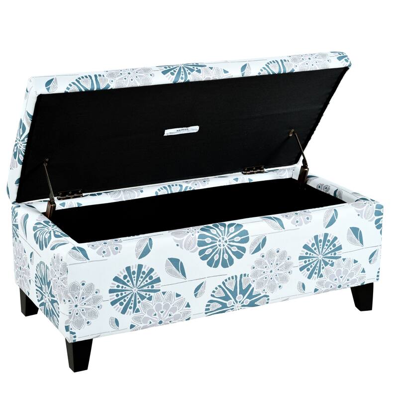Roomfitters Upholstered Storage Ottoman Bench with Hinged Lid, Floral Fabric Accent Seat for Living Room or Bedroom
