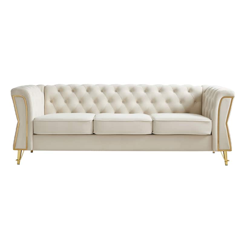 Modern Tufted Velvet Sofa 87.4 inch for Living Room - Beige