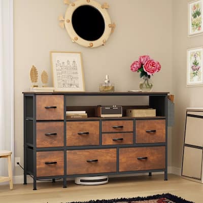 9 Drawers Dresser TV Stand Fabric Dresser with Charge Station Storage - 50 inches