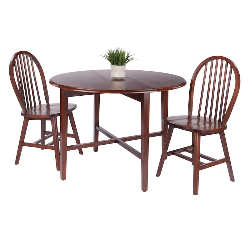 Hannah 3-Pc Double Drop Leaf Table Set with 2 Windsor Chairs Walnut Finish