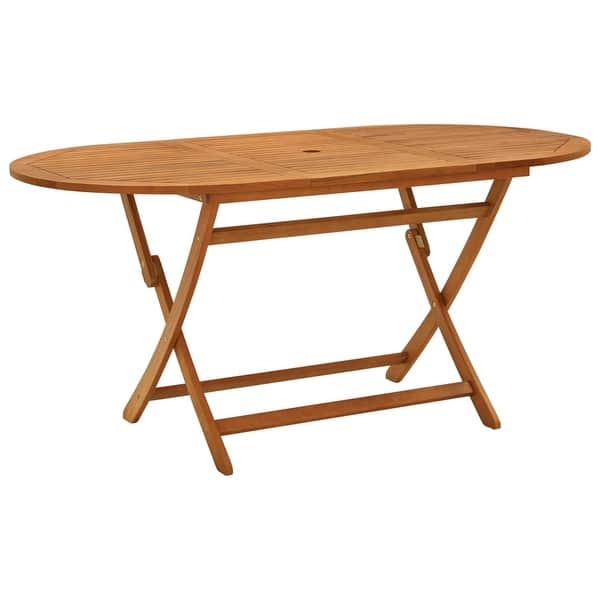 slide 2 of 4, vidaXL Folding Patio Table 63"x33.5"x29.5" Solid Eucalyptus Wood
