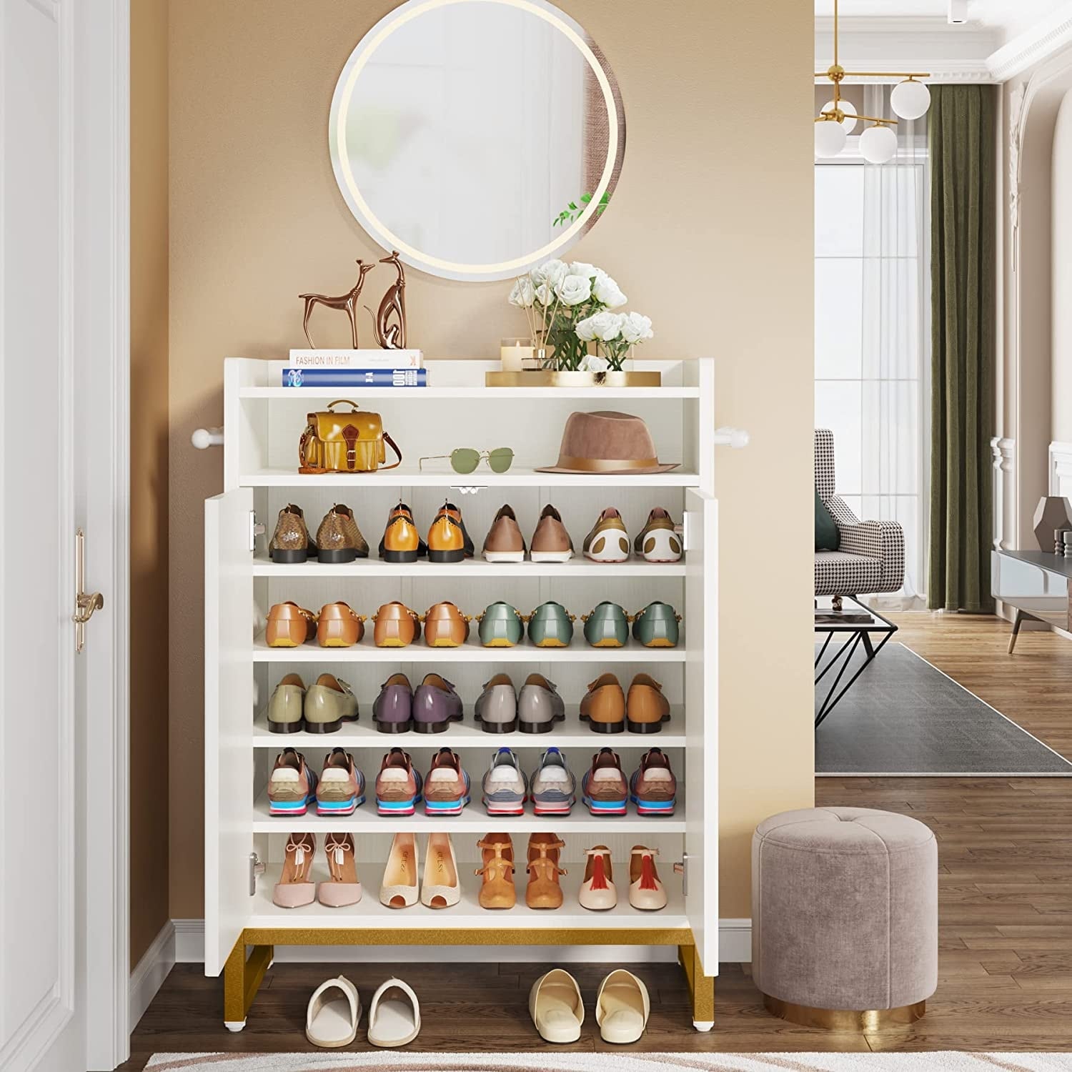 Shoe Cabinet with Doors, 5-Tier Modern Shoe Storage Cabinet for